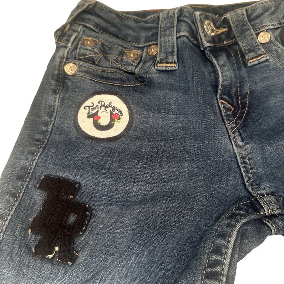 True Religion TR Patches Denim Jeans Mid Rise Zip Super Skinny Y2K Stretch - Picture 3 of 15